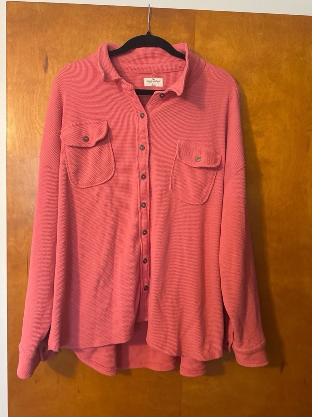Simply Southern Coral Pink Button-Down Waffle Knit Shirt